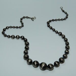 Vintage Alabaster 24” Necklace With Silver Toned Beads